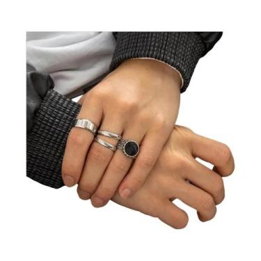 Imagem de Conjunto De Anéis Masculinos Retrô Largos De Aço Inoxidável Com Padrão