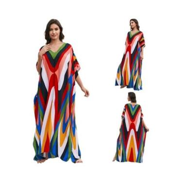 Imagem de Caftã Turco Estampado para Praia - Conjunto de Biquini e Vestido Maxi,