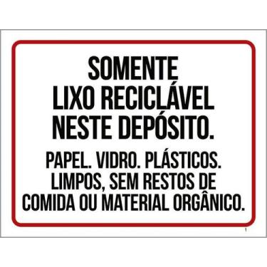 Imagem de Kit 10 Placa Acm Somente Lixo Reciclável Vidro 18X23 - Sinalizo