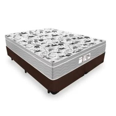 Imagem de Cama Box Casal Bipartido Tecido Sintético Marrom com Colchão De Molas Ensacadas - Probel Evolution