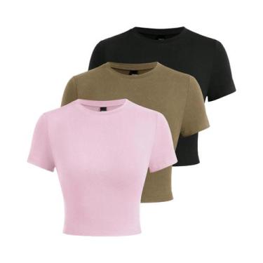 Imagem de Camisetas Cropped Femininas Y2K De Algodão Sólido Com Manga Curta E Al