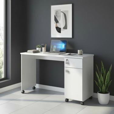 Imagem de Escrivaninha Para Escritorio 135 Cm Com Rodinhas Branco