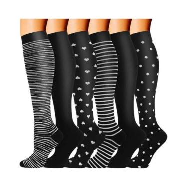 Imagem de 6 pares de meias de compressão para mulheres e homens 20-30 mmHg-meias