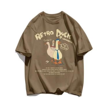 Imagem de Camisetas De Algodão Com Estampa De Pato Retro Para Homens, Soltas E R