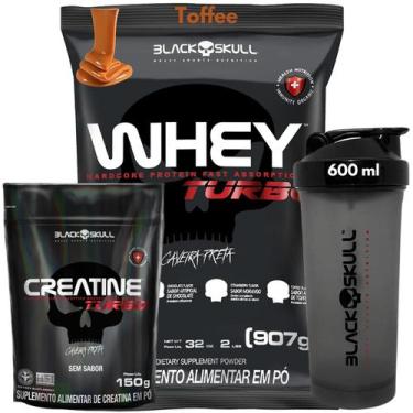 Imagem de Kit Black Skull Whey Protein TURBO Concentrado 907g+ Creatina Monohidr