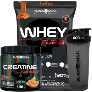 Imagem de Kit Black Skull Whey Protein TURBO Concentrado 907g+ Creatina Monohidr