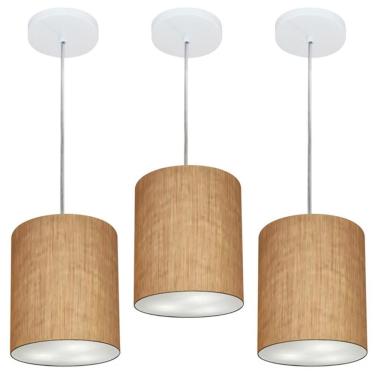 Imagem de Kit com 3 Lustres Pendentes Cilíndricos MD-4012 para Áreas Internas Cúpula em Tecido 18...