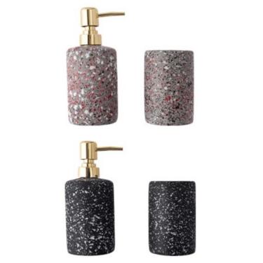 Imagem de Kit Banheiro Cerâmica CK5652 para Organizar Pia com 2 Peças Decorativas Cores Sortidas...