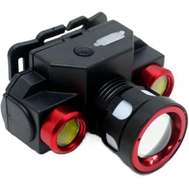 Imagem de Lanterna de Cabeça Profissional Recarregável com 3 Leds Iluminação Potente para Ciclismo Vermelho Plástico ABS