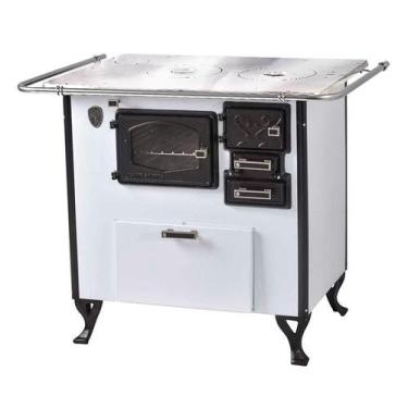 Imagem de Fogão A Lenha Com Forninho Esquerdo Branco Fornos Pinhal Chapa de Alum