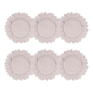 Imagem de Cj 6 Sousplats de Plástico Patinado Garden Leaf Branco 35cm Lyor