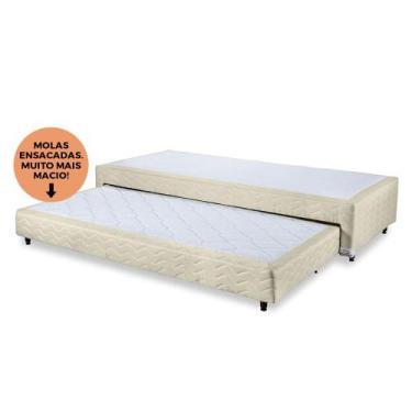 Imagem de Base Box Cama Auxiliar Molas Ensacadas Bibox Orthocrin Bege Solteiro K