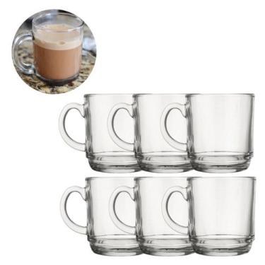 Imagem de Jogo 6 Copo Canecas Vidro Transparente 250ML P/ Chá Café Choco - PRATI
