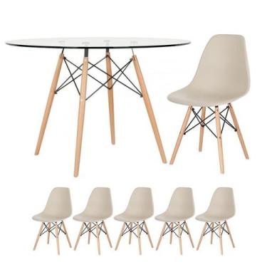 Imagem de Laraz, Kit - Mesa Eames com tampo de vidro 120 cm + 5 cadeiras Eiffel 