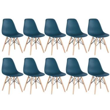 Imagem de Laraz, Kit 10 cadeiras Charles Eames Eiffel DSW com pés de madeira cla