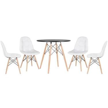 Imagem de Laraz, Kit Mesa redonda Eames 80 cm preto + 4 cadeiras estofadas Eiffe