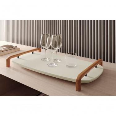 Imagem de Bandeja Decorativa Barcelona para Sala e Escritório em MDF com Detalhe Preto Laca Off White Lar Flex Móveis