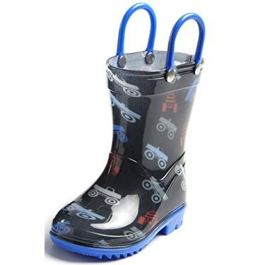 Imagem de Botas de Chuva Infantil e Infantil Puddle Play com Alças Fácil de Calçar – Cores e designs para Meninos e Meninas, Boys Monster Trucks, 9 Toddler