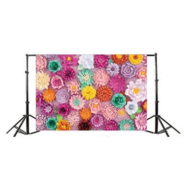 Imagem de Yeele Arte 3 x 2,4 m fundo de flor de papel 3D feito à mão para fotografia vinil colorido pétalas florais aniversário ou festa de casamento decoração banner fundo foto sessão de fotos estúdio adereços