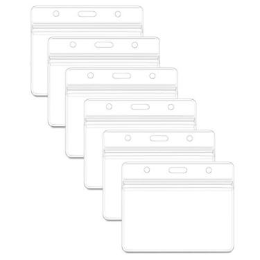 Imagem de Porta-crachás de identificação verticais à prova d'água, suporte de plástico transparente, serve para cartões RFID/proximidade/crachá ou cartão de crédito/carteira de motorista (pacote com 50 suportes horizontais transparentes para crachá)