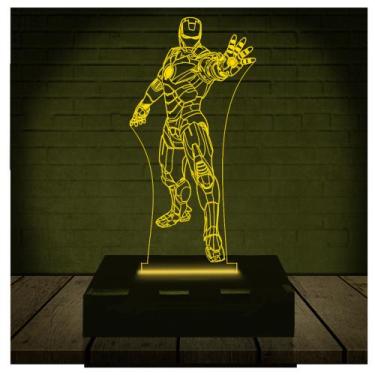 Imagem de Luminária Led Abajur  3D  Homem De Ferro Marvel Heroi 3  16 Cores + Co