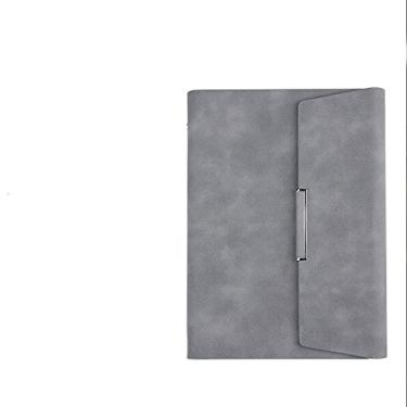 Imagem de Pastas A5 Recarregáveis Caderno de Couro PU Pasta Design Chique Organizador Vintage Jornal para Mulheres de Negócios Homens Uso em Escritório, cinza