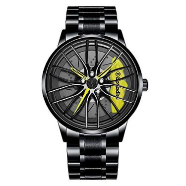 Imagem de iCyber Relógio de roda de carro, relógio de aro de aço inoxidável com movimento de quartzo japonês, relógio de pulso esportivo à prova d'água, relógio de corrida para homens/entusiastas