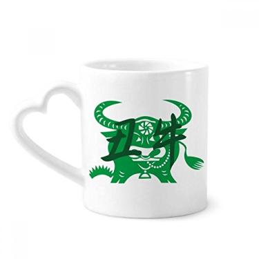 Imagem de Caneca do zodíaco da China Ano Novo de Boi Animal Caneca de Café Cerâmica Copo de Coração de Vidro