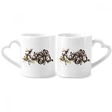 Imagem de Conjunto de canecas de porcelana para casais com estampa de flores para esportes de inverno e coração