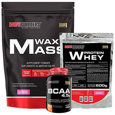 Imagem de Kit Hipercalórico Waxy Mass 3kg + Whey Protein 500g + BCAA 4,5 100g – Bodybuilders Sabor: Morango