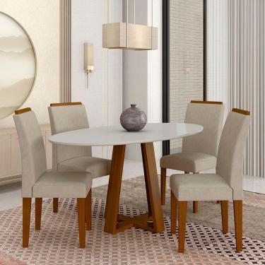 Imagem de Mesa Oval Com 4 Cadeiras Montana 1,36 Cin/off/bege - Móveis Arapongas