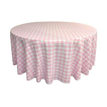 Imagem de LA Linen Toalha de mesa redonda xadrez de poliéster, 274 cm, rosa/branco