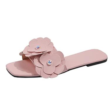 Imagem de Chinelos femininos de suporte de arco verão pérola e sapatos chinelos e sandálias chinelos flor primavera praia chinelo feminino (rosa, 8,5)