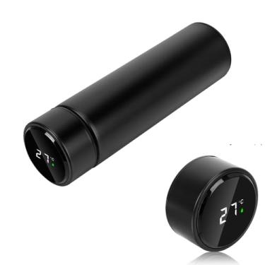 Imagem de Garrafa Térmica De Inox Café Água Quente E Frio Com Sensor De Temperatura Em Led 500 ML Parede Dupla Medidor Temperatura Squeeze Portátil Com Led Touch Cor Preto