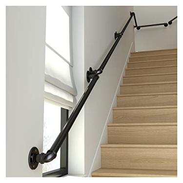 Imagem de Corrimãos para escadas internas, trilhos pretos antiderrapante tubo industrial montagem na parede trilho de mão, corrimão antiderrapante escada barra de apoio com acessórios (cor: preto, tamanho: 1 m (3,2 pés)) ShaoSu
