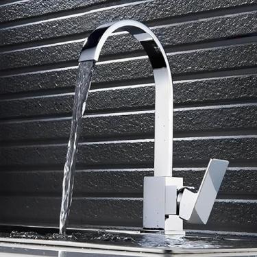 Imagem de Torneira Banheiro Monocomando Quadrado Bica Movel Luxo Cromo Para Bancada Lavabo Cozinha Pia Corpo Giratório 360º Misturador de Temperaturas de 0ºC a 90ºC