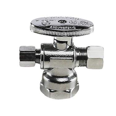 Imagem de Midline Valve Válvula de parada angular de fonte de água 86314QS-OM; saída dupla; roda de um quarto de volta; uma peça; para vaso sanitário, pia, máquina de lavar louça; 1,27 cm FIP x 3/8" COMP x 1/4"