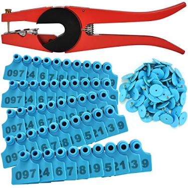 Imagem de EASY Etiquetas de orelha numeradas de identificação de gado para bovinos, porcos, porcos, cabra, animal, plástico, TPU, brinco, com 1 aplicador de alicate, 500 conjuntos azuis