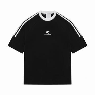 Imagem de VOLYMOON Camiseta masculina vintage Y2k camiseta de ombro grande unissex patchwork polo streetwear, Preto, P