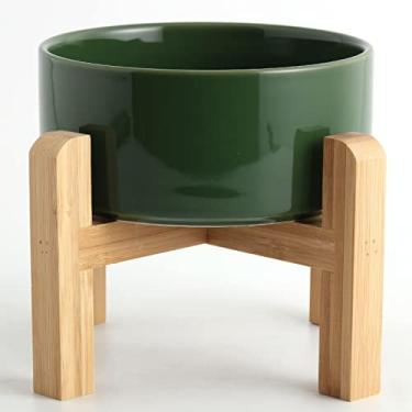 Imagem de Petygooing Tigela para cães de cerâmica elevada/elevada verde ferrugem para raças pequenas, tigela de água com suporte, tigela de alimentação para animais de estimação com borracha antiderrapante para