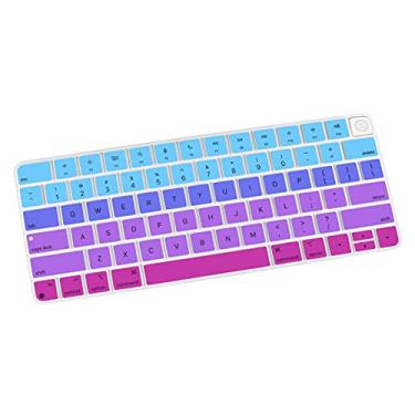 Imagem de Allinside Capa de teclado de silicone para teclado iMac Magic A2449/A2450, película protetora para teclado sem fio iMac 24 polegadas lançado em 2021, layout dos EUA, ombre azul rosa