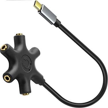 Imagem de SAISN USB C para conector de áudio de 3,5 mm Aadpter Tipo-C para adaptador de fone de ouvido multi de 3,5 mm, cabo divisor de compartilhamento de áudio TRS auxiliar 5 vias 5 em 1 compatível com