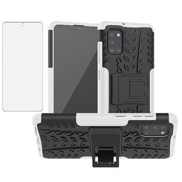 Imagem de Asuwish Capa de telefone para Samsung Galaxy A31 com protetor de tela de vidro temperado e suporte fino híbrido resistente capa protetora A 31 4G 31A A315G suporte móvel feminino masculino branco