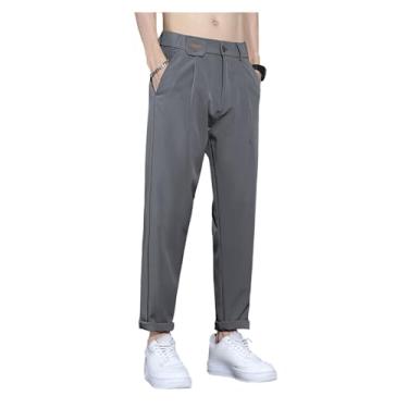 Imagem de Calça social masculina drapeada de seda gelo longa calça terno calça fina cintura elástica golfe bolso vestido, Cinza escuro, 3G
