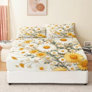 Imagem de Bhoyctn Jogo de cama solteiro de 4 peças, margarida, amarelo - durma melhor do que nunca com estes lençóis ultramacios e refrescantes para sua cama de solteiro - Bolso profundo para colchão de 40,6 cm
