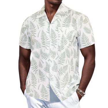 Imagem de Camisas havaianas masculinas Aloha floral tropical verão praia manga curta camisas de botão com bolsos, Verde claro, 3G