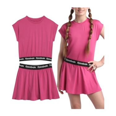 Imagem de Reebok Conjunto de saia ativa para meninas - 2 peças de camiseta de desempenho e saia atlética - conjunto de saia de tênis plissada para meninas (7-12), Rosa, 7