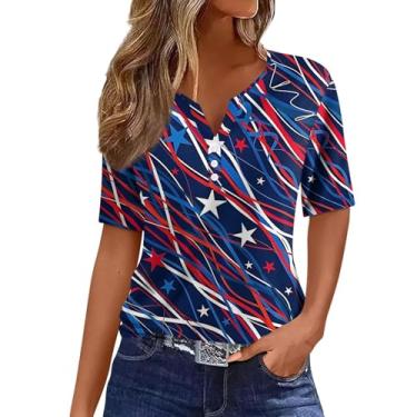 Imagem de Camiseta feminina bandeira americana 4th of July Stars Stripes Graphic Tops Independence Day Blusas gola V Túnica Presente, Roxa, G