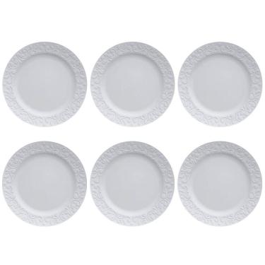 Imagem de Jogo 6 Pratos Rasos Redondos 26,5cm em Porcelana com Relevo Tassel Germer Branco