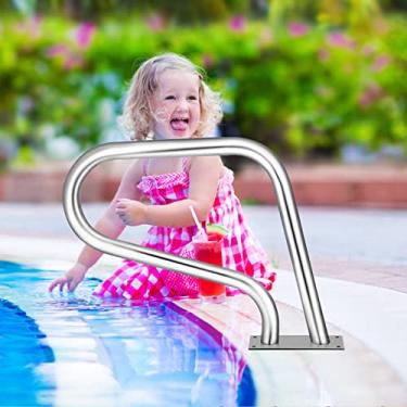 Imagem de Corrimão de piscina para piscinas enterradas, corrimão de piscina de aço inoxidável com acessórios de montagem completos base de montagem rápida